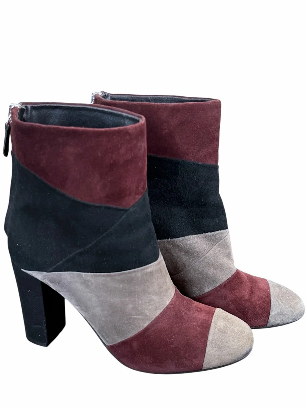 M Grigiarancio Fortuna Colorblock Patchwork Suede Block Heel Ankle Boots EU 37